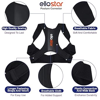 ElloStar Back Brace Posture Corrector – Lumbar & Shoulder Support, Pain Relief – Medium (Lower Chest 27–33 in)