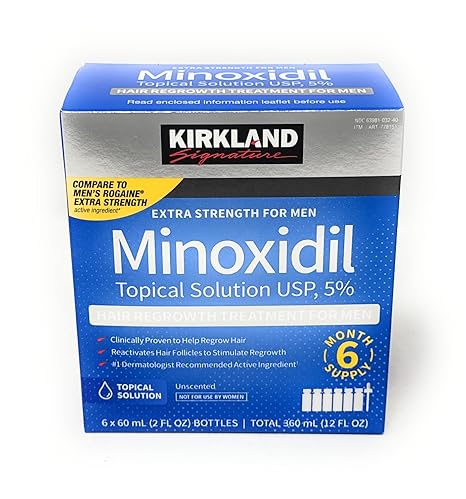 Kirkland Signature Minoxidil 5% Extra Strength for Men – Hair Regrowth Treatment, 6-Month Supply (6 x 2 oz Bottles)