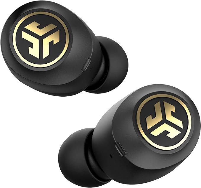 JLab JBuds Air Icon True Wireless Earbuds with Charging Case – Bluetooth 5.0, IP55 Sweat Resistant, Black & Gold