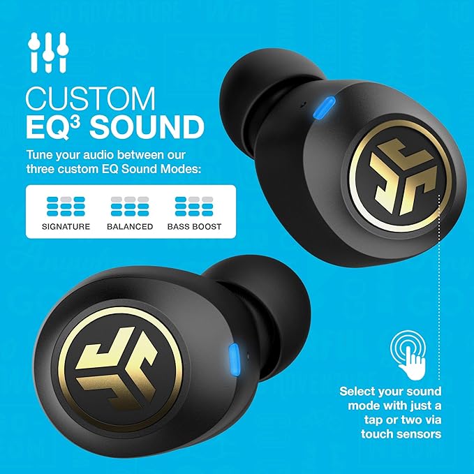 JLab JBuds Air Icon True Wireless Earbuds with Charging Case – Bluetooth 5.0, IP55 Sweat Resistant, Black & Gold