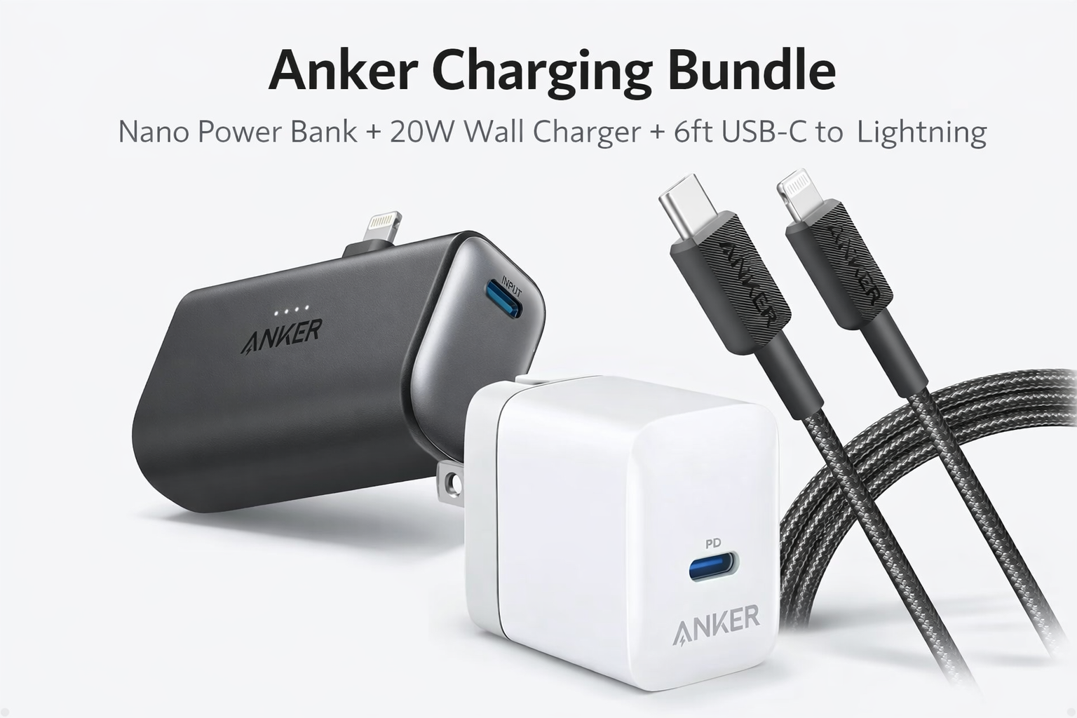 Anker Nano Power Bank 12W with Built-In Lightning Connector, Portable Battery Charger for iPhone, Bundled with Anker 20W USB-C Wall Charger and 6ft USB-C to Lightning Cable