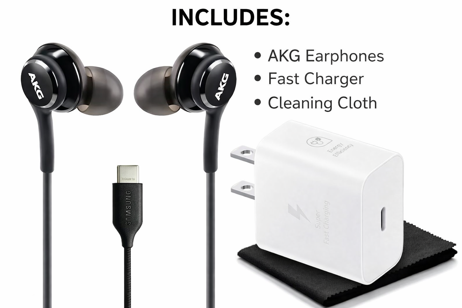Official Samsung Galaxy Power & Audio Kit: 25W Super Fast Wall Charger + AKG Type-C Wired Earbuds – Compatible with Galaxy S24, S23, S22, S21, S20, Note 20, & Tablets