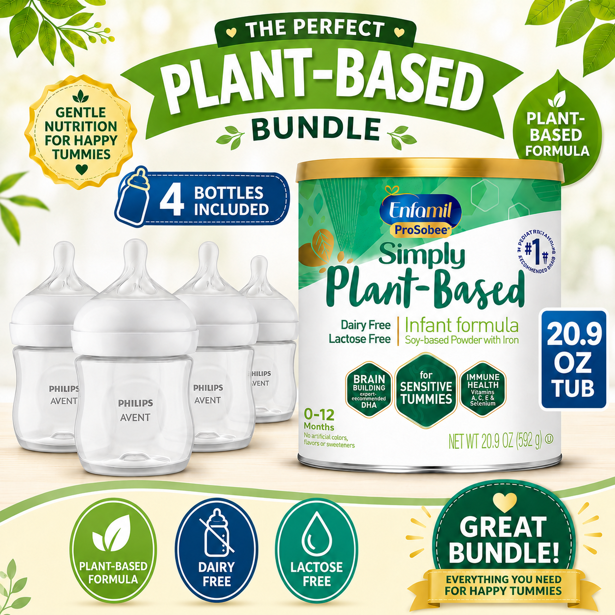 Philips Avent Natural Baby Bottles 4 oz, Baby Feeding Bottles, Clear, Newborn Feeding Essentials, With Plant-Based Powder