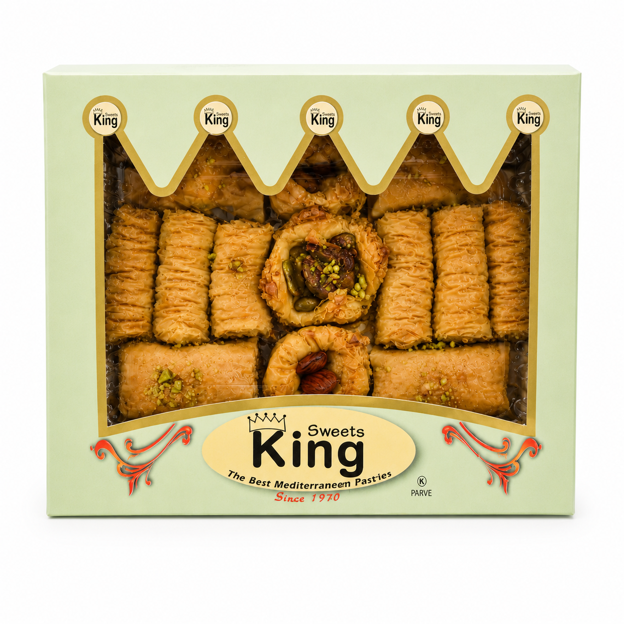 King Sweets Mixed Baklava Assortment, Mediterranean Phyllo Pastries with Pistachios & Nuts, Gourmet Sweet Pastry Gift Box