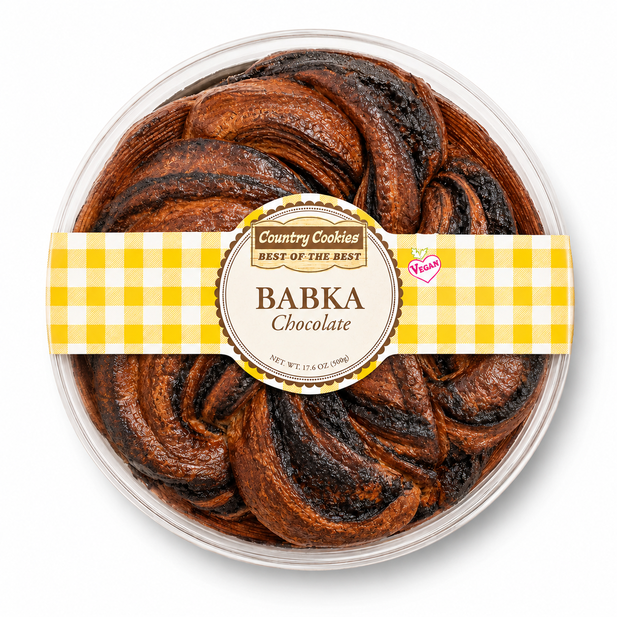Country Cookies Chocolate Babka, Vegan Friendly Braided Chocolate Swirl Pastry, Rich Chocolate Filled Bakery Cake, Ready to Serve, 17.6 oz (500 g)