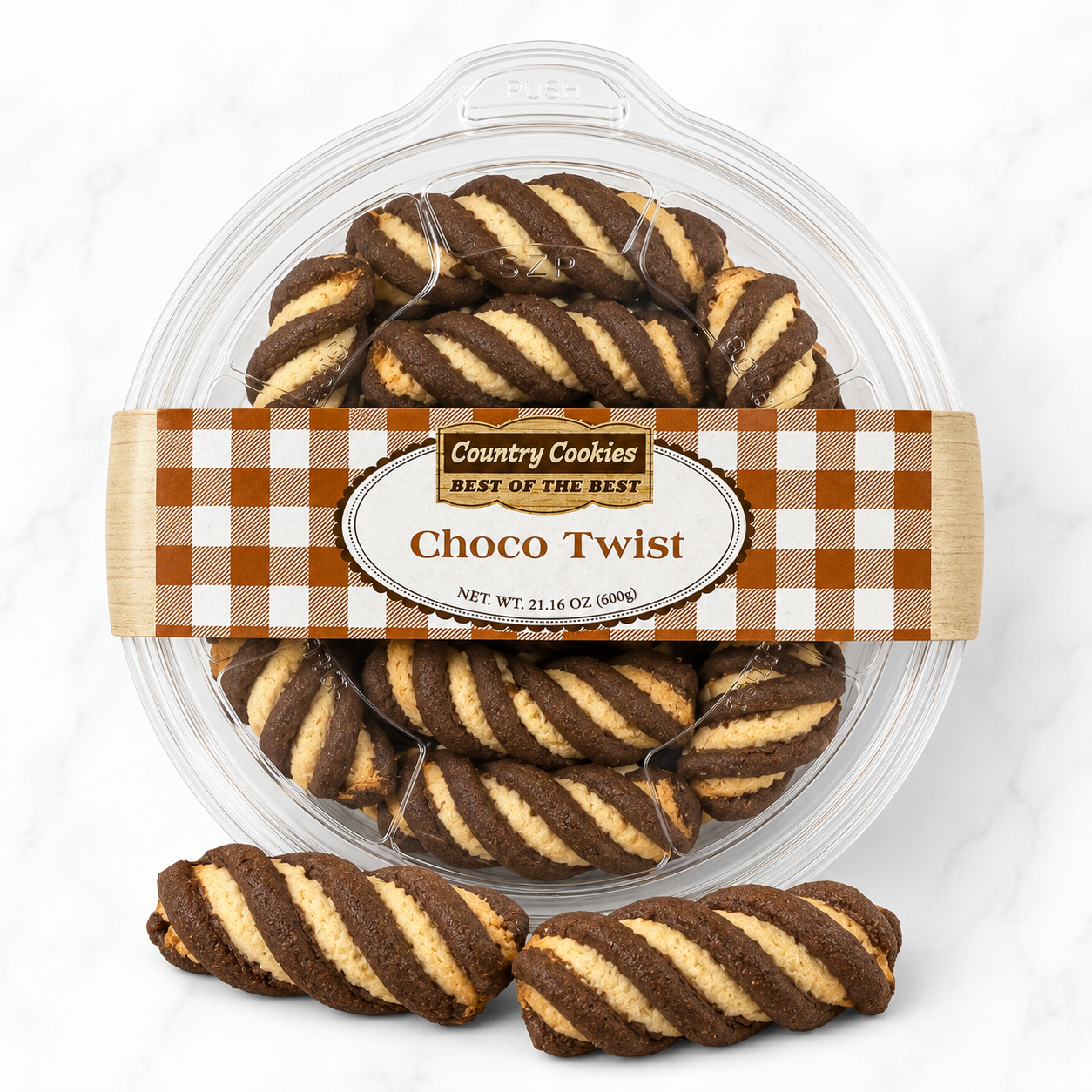 Country Cookies Choco Twist Chocolate Swirl Biscuit Cookies, Crisp Bakery Style Sweet Snack, Party Dessert Treats, Coffee Tea Milk Pairing, 21.16 oz (600 g), 24 Servings
