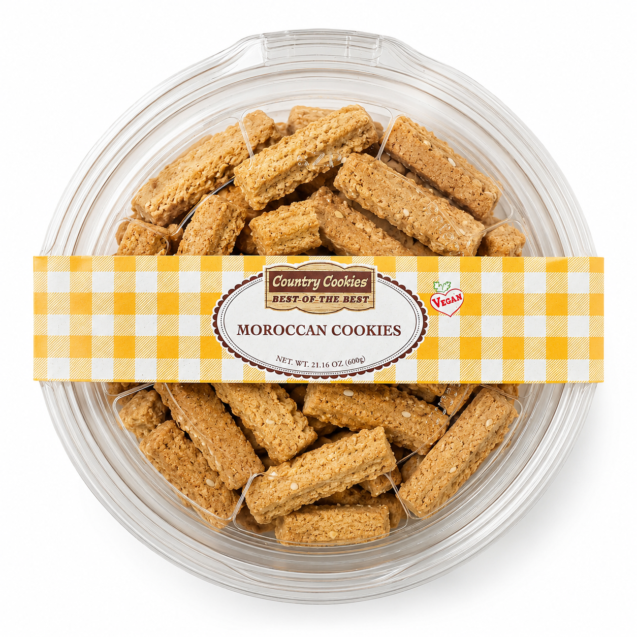 Country Cookies Moroccan Cookies Sesame Cookie Sticks, Vegan Crispy Biscuit Snacks, 21.16 oz / 600g Round Tub