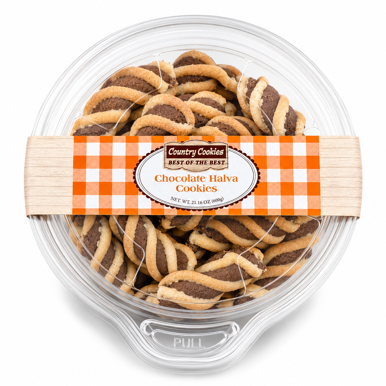 Country Cookies Chocolate Halva Cookies, Twisted Chocolate & Vanilla Swirl Cookies, 21.16 oz / 600 g Resealable Sharing Tub