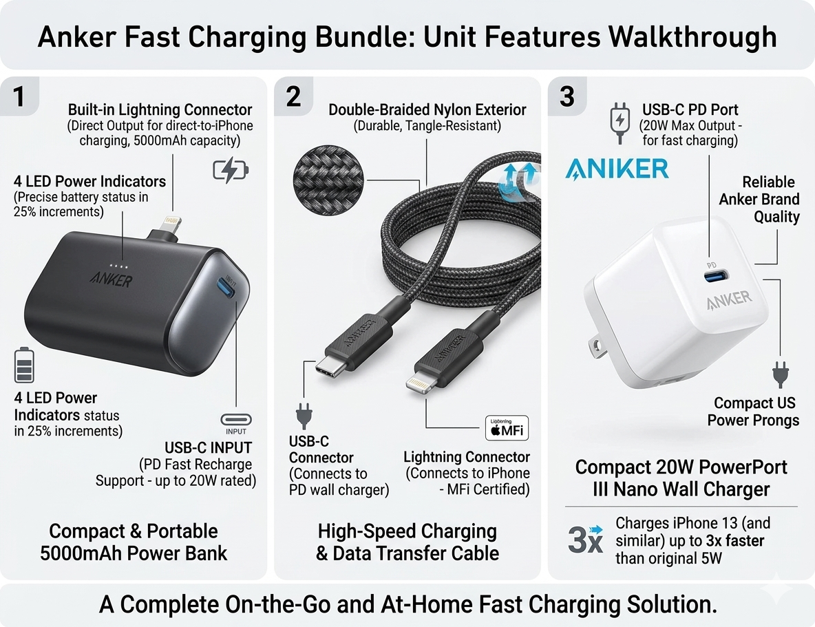 Anker Nano Power Bank 12W with Built-In Lightning Connector, Portable Battery Charger for iPhone, Bundled with Anker 20W USB-C Wall Charger and 6ft USB-C to Lightning Cable