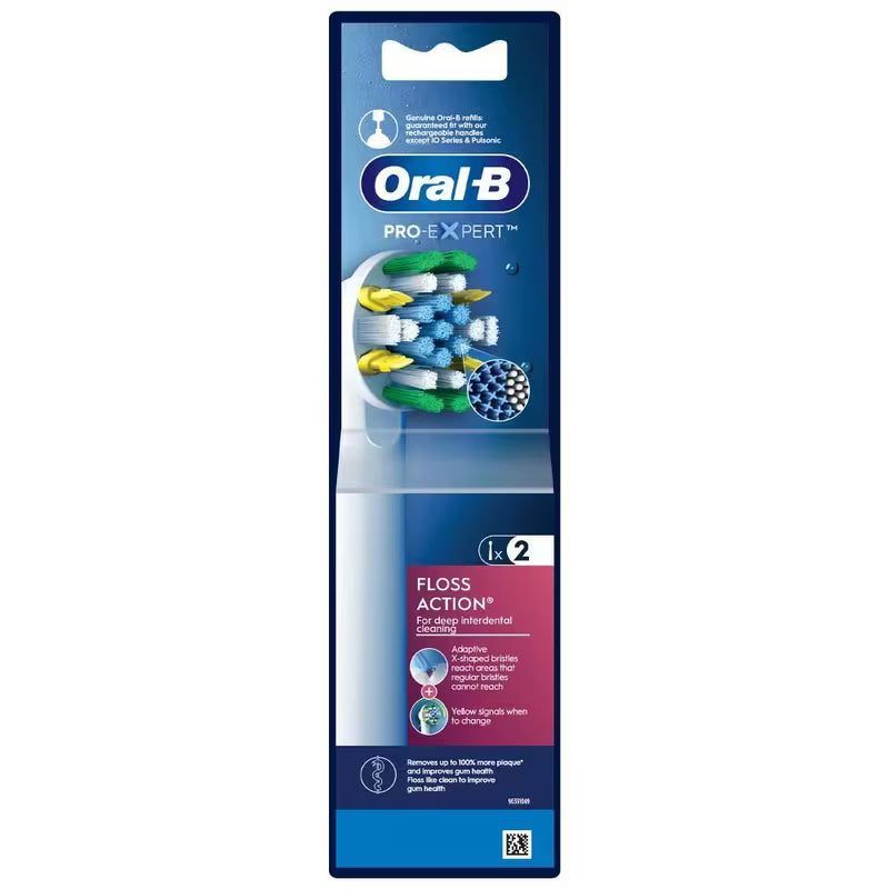 Oral-B Pro-Expert Floss Action Replacement Brush Heads, 2 Pack, White Electric Toothbrush Refills, Deep Cleaning Toothbrush Heads for Plaque Removal, Compatible with Most Oral-B Rechargeable Handles